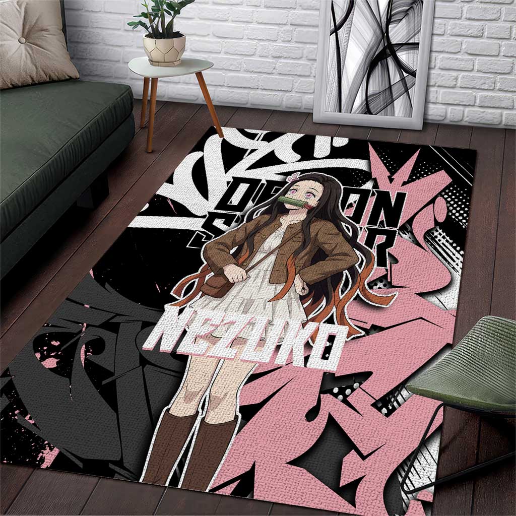 Kamado Nezuko Demon Slayer Area Rug Pink & Black Graffiti Anime Graphic