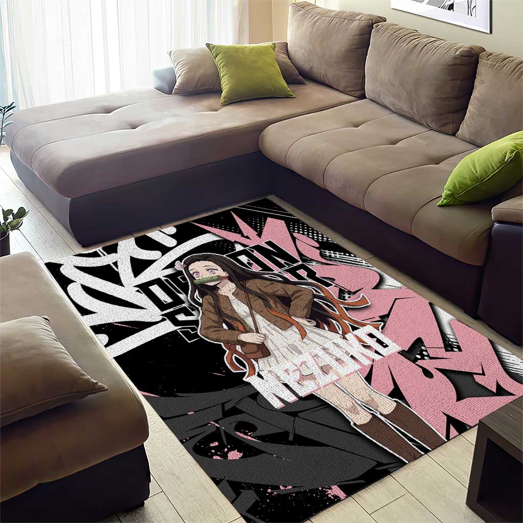Kamado Nezuko Demon Slayer Area Rug Pink & Black Graffiti Anime Graphic