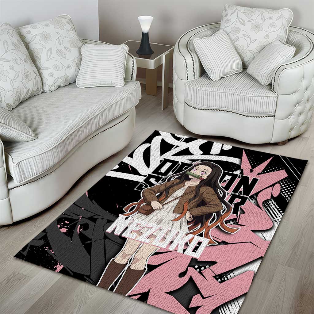 Kamado Nezuko Demon Slayer Area Rug Pink & Black Graffiti Anime Graphic