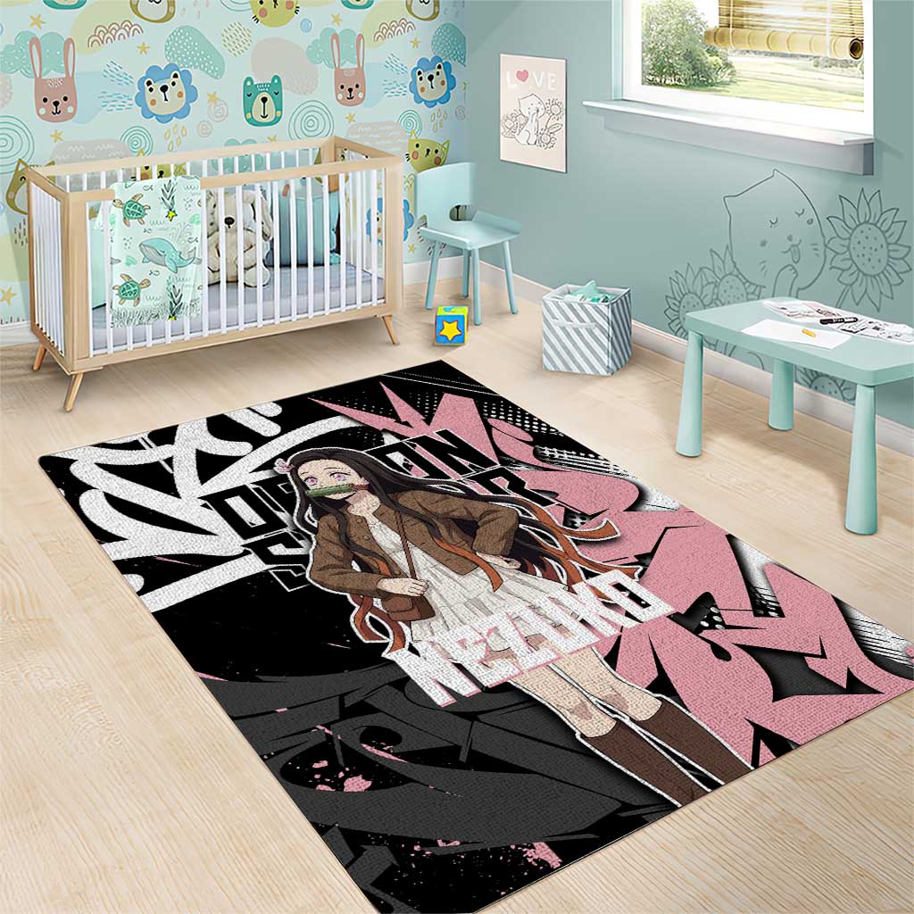 Kamado Nezuko Demon Slayer Area Rug Pink & Black Graffiti Anime Graphic