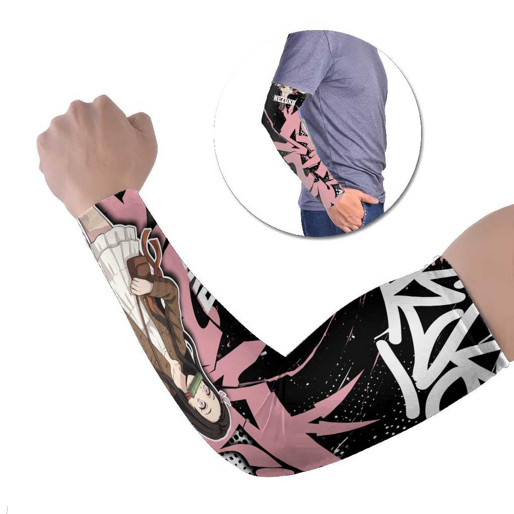 Kamado Nezuko Demon Slayer Arm Sleeves Pink & Black Graffiti Anime Graphic