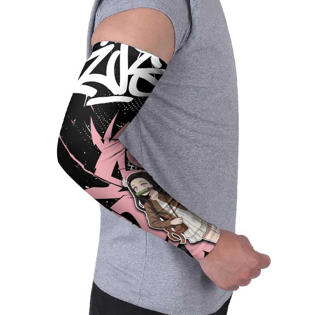 Kamado Nezuko Demon Slayer Arm Sleeves Pink & Black Graffiti Anime Graphic