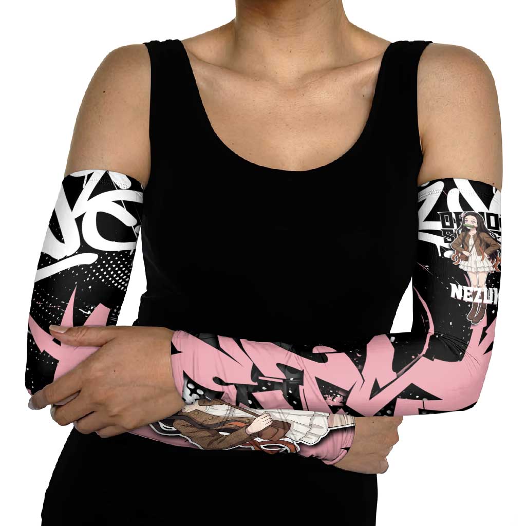 Kamado Nezuko Demon Slayer Arm Sleeves Pink & Black Graffiti Anime Graphic