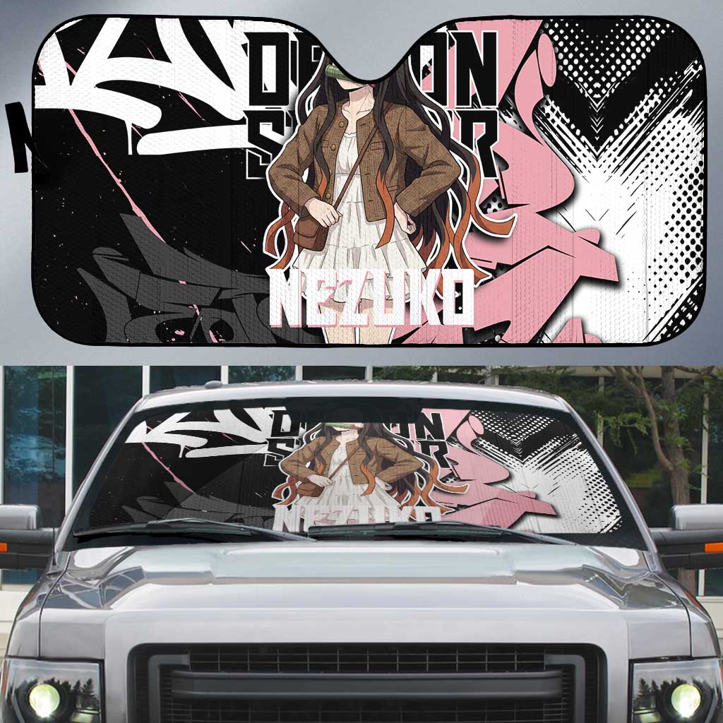 Kamado Nezuko Demon Slayer Auto Sun Shade Pink & Black Graffiti Anime Graphic