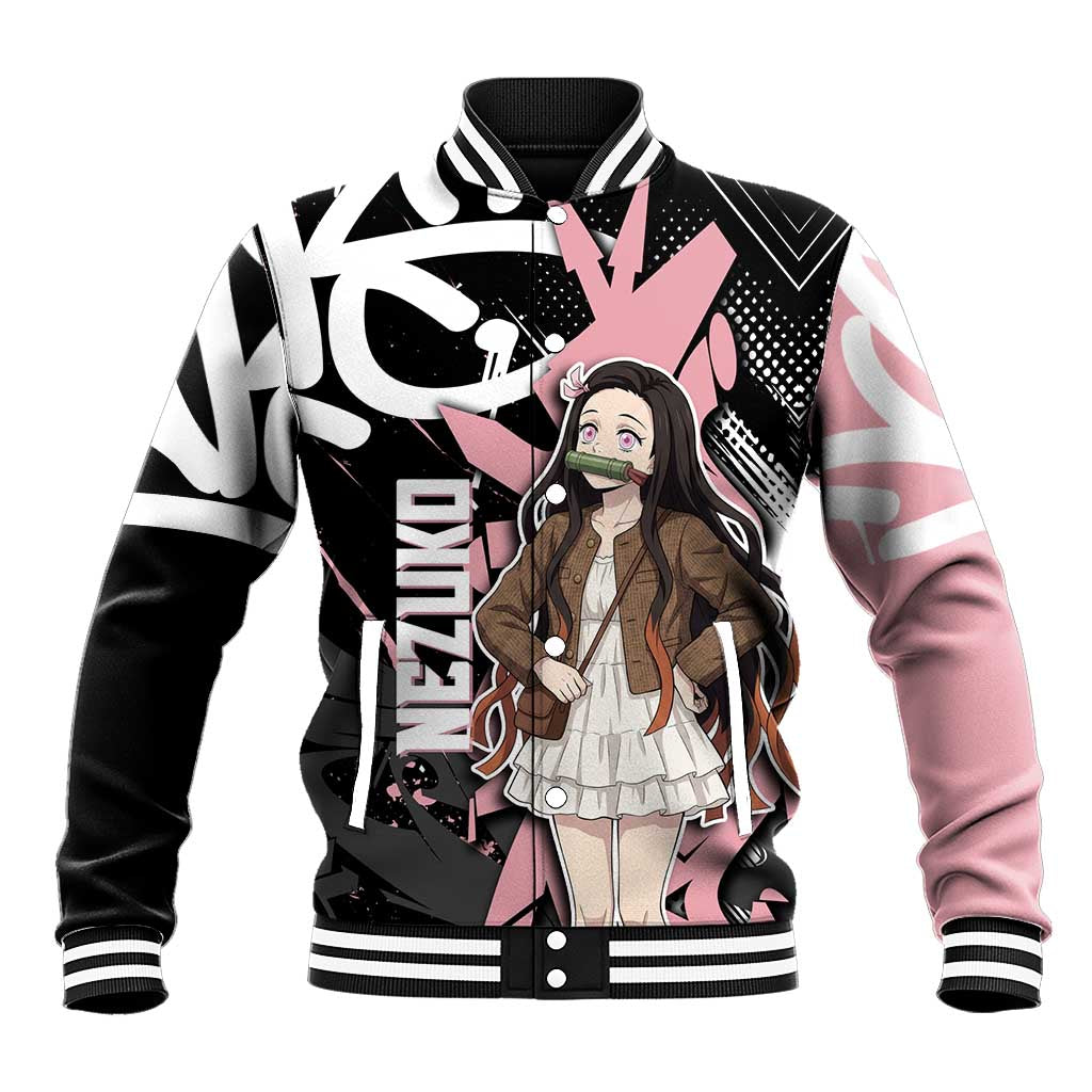 Kamado Nezuko Demon Slayer Baseball Jacket Pink & Black Graffiti Anime Graphic