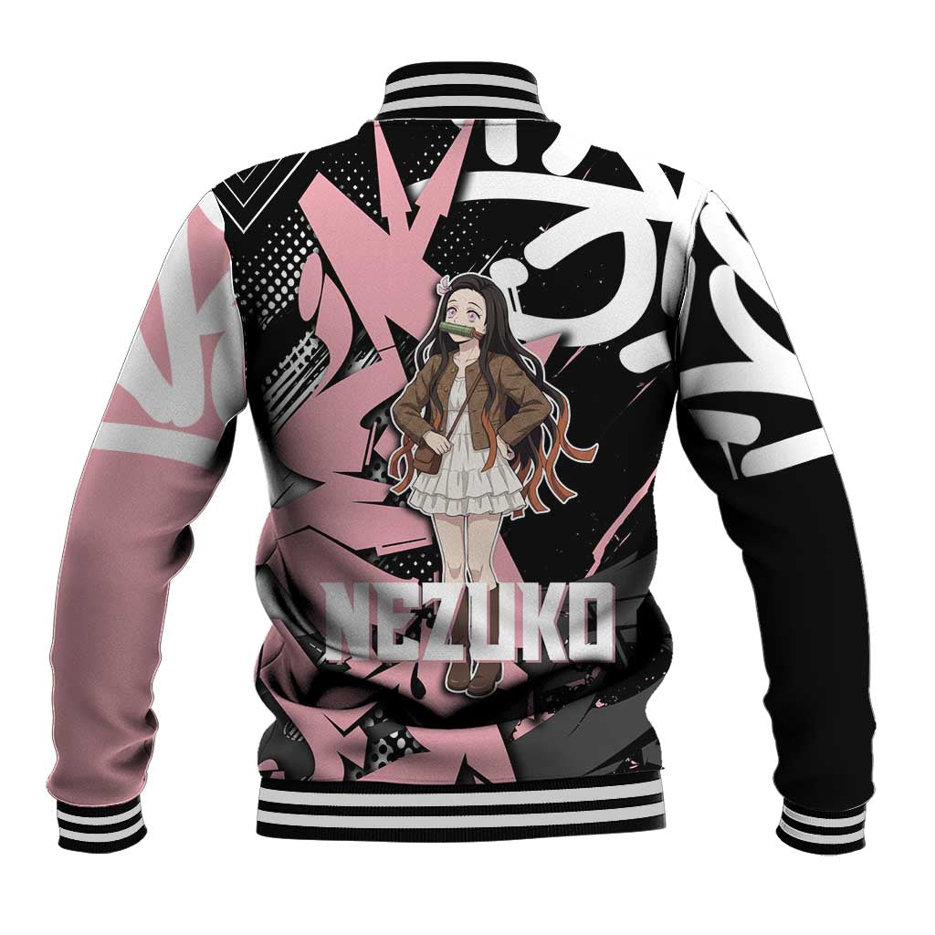 Kamado Nezuko Demon Slayer Baseball Jacket Pink & Black Graffiti Anime Graphic