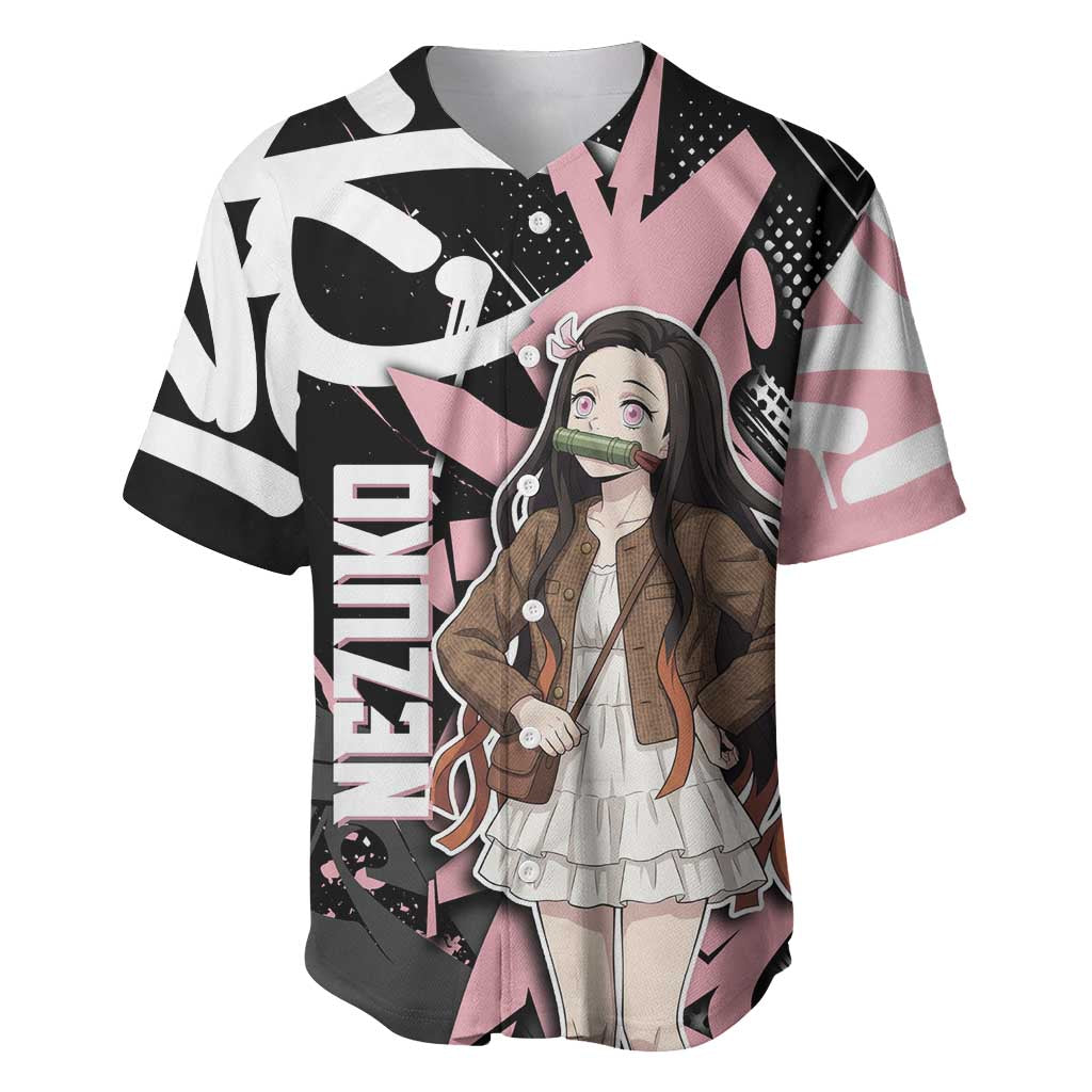 Kamado Nezuko Demon Slayer Baseball Jersey Pink & Black Graffiti Anime Graphic