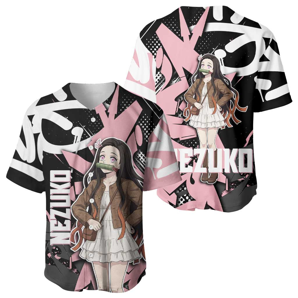 Kamado Nezuko Demon Slayer Baseball Jersey Pink & Black Graffiti Anime Graphic