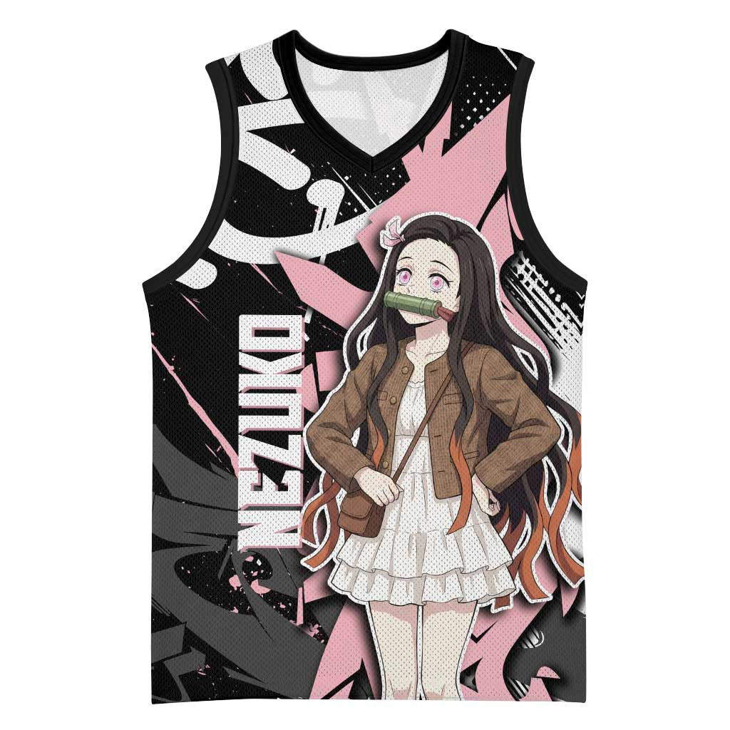 Kamado Nezuko Demon Slayer Basketball Jersey Pink & Black Graffiti Anime Graphic