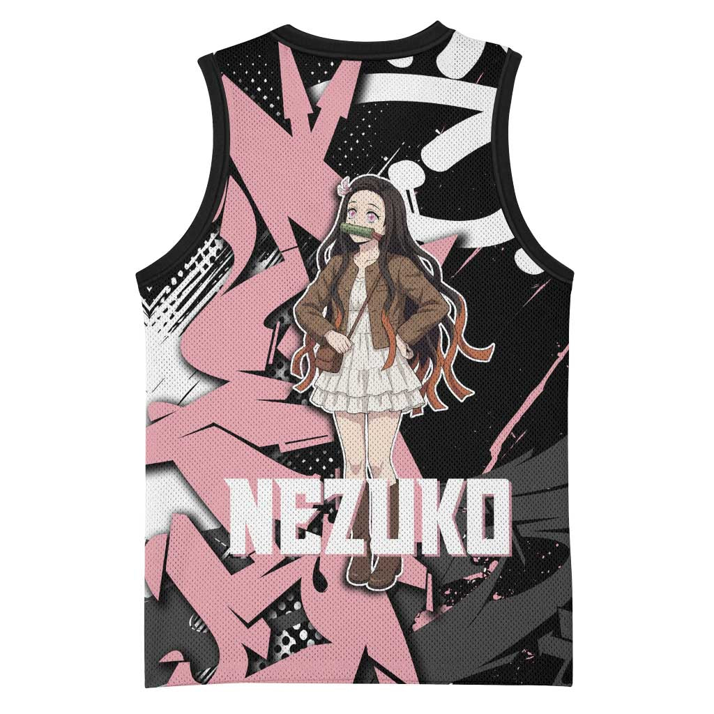 Kamado Nezuko Demon Slayer Basketball Jersey Pink & Black Graffiti Anime Graphic