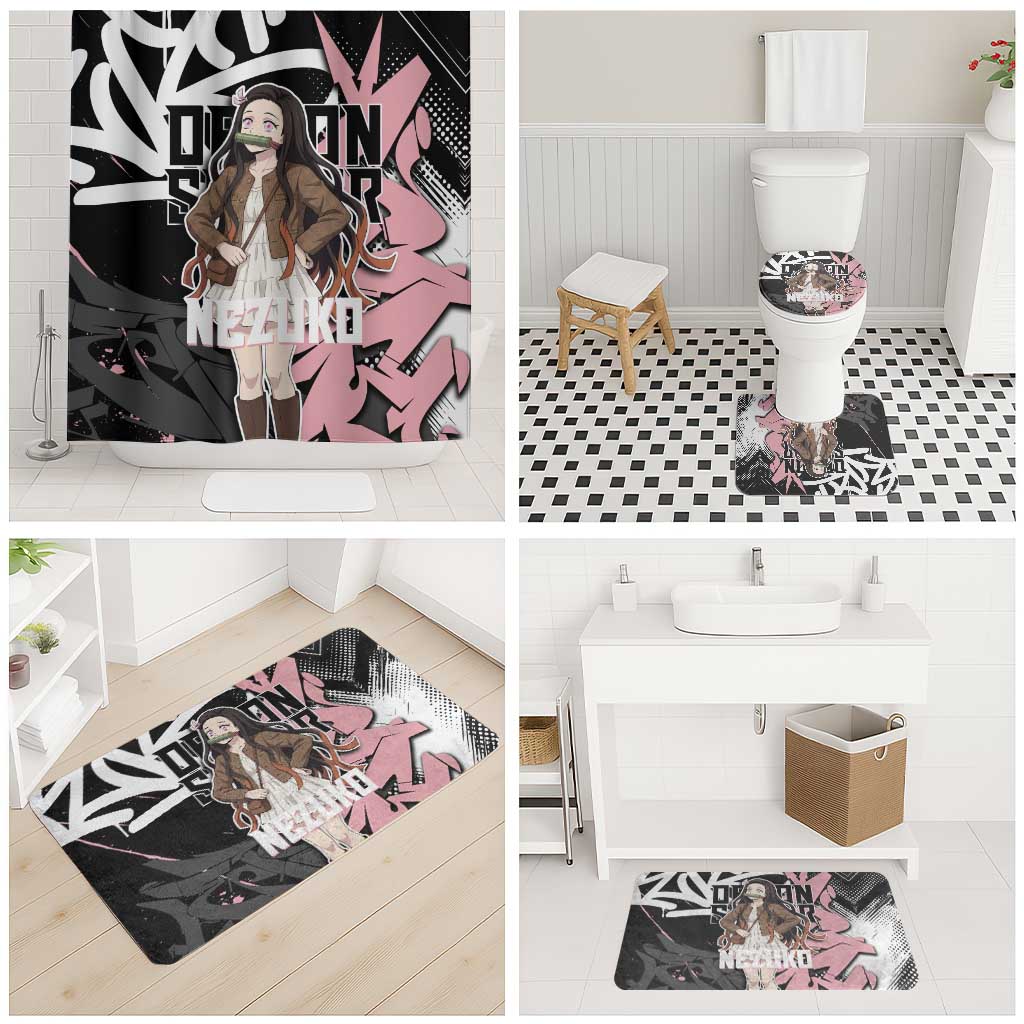 Kamado Nezuko Demon Slayer Bathroom Set Pink & Black Graffiti Anime Graphic