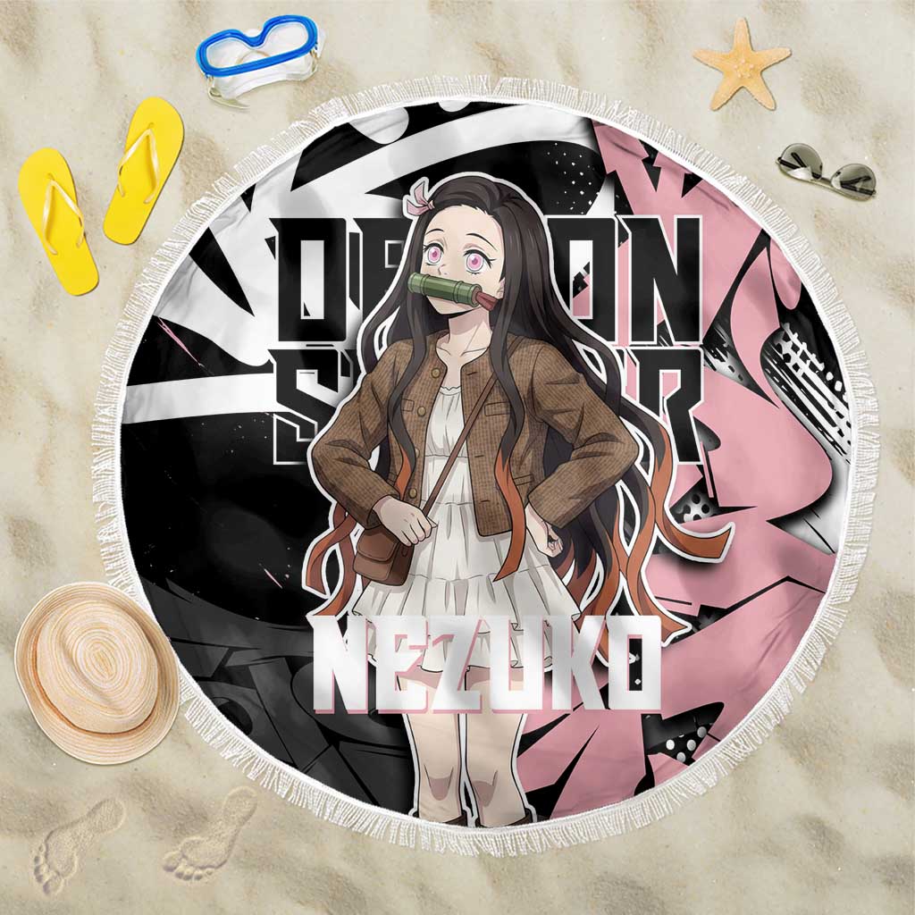 Kamado Nezuko Demon Slayer Beach Blanket Pink & Black Graffiti Anime Graphic