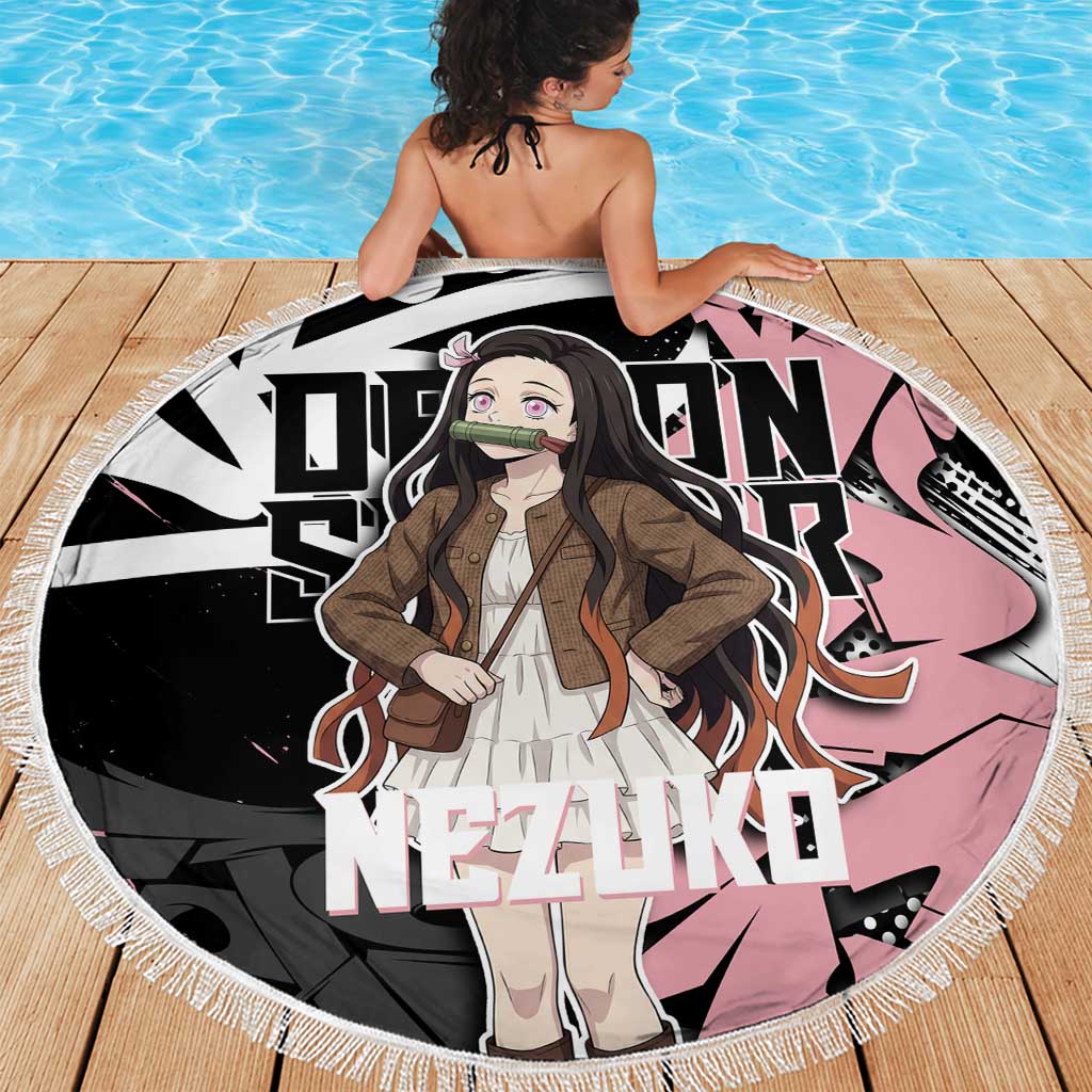 Kamado Nezuko Demon Slayer Beach Blanket Pink & Black Graffiti Anime Graphic