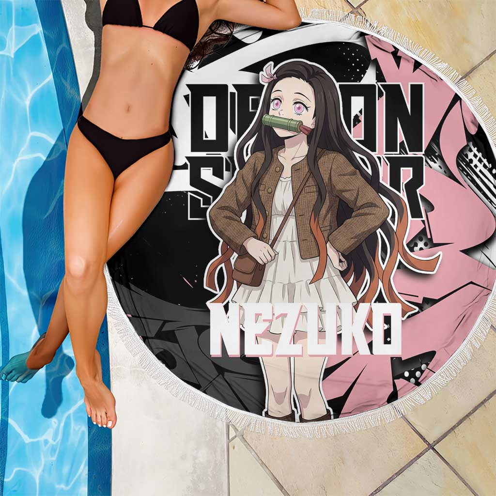 Kamado Nezuko Demon Slayer Beach Blanket Pink & Black Graffiti Anime Graphic