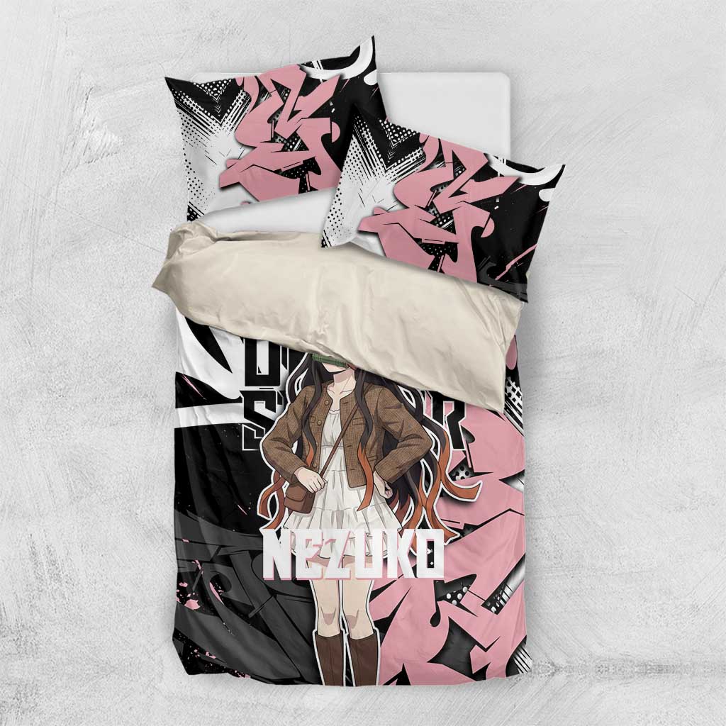 Kamado Nezuko Demon Slayer Bedding Set Pink & Black Graffiti Anime Graphic