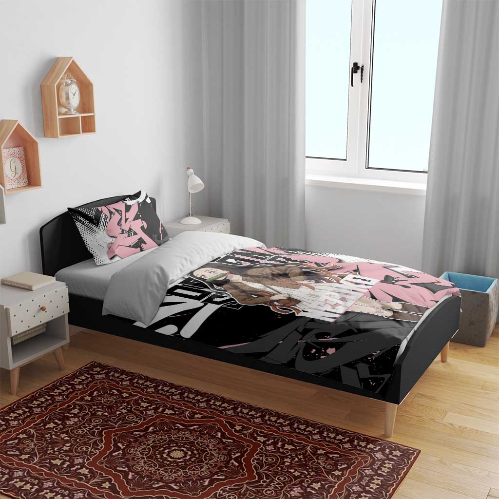 Kamado Nezuko Demon Slayer Bedding Set Pink & Black Graffiti Anime Graphic