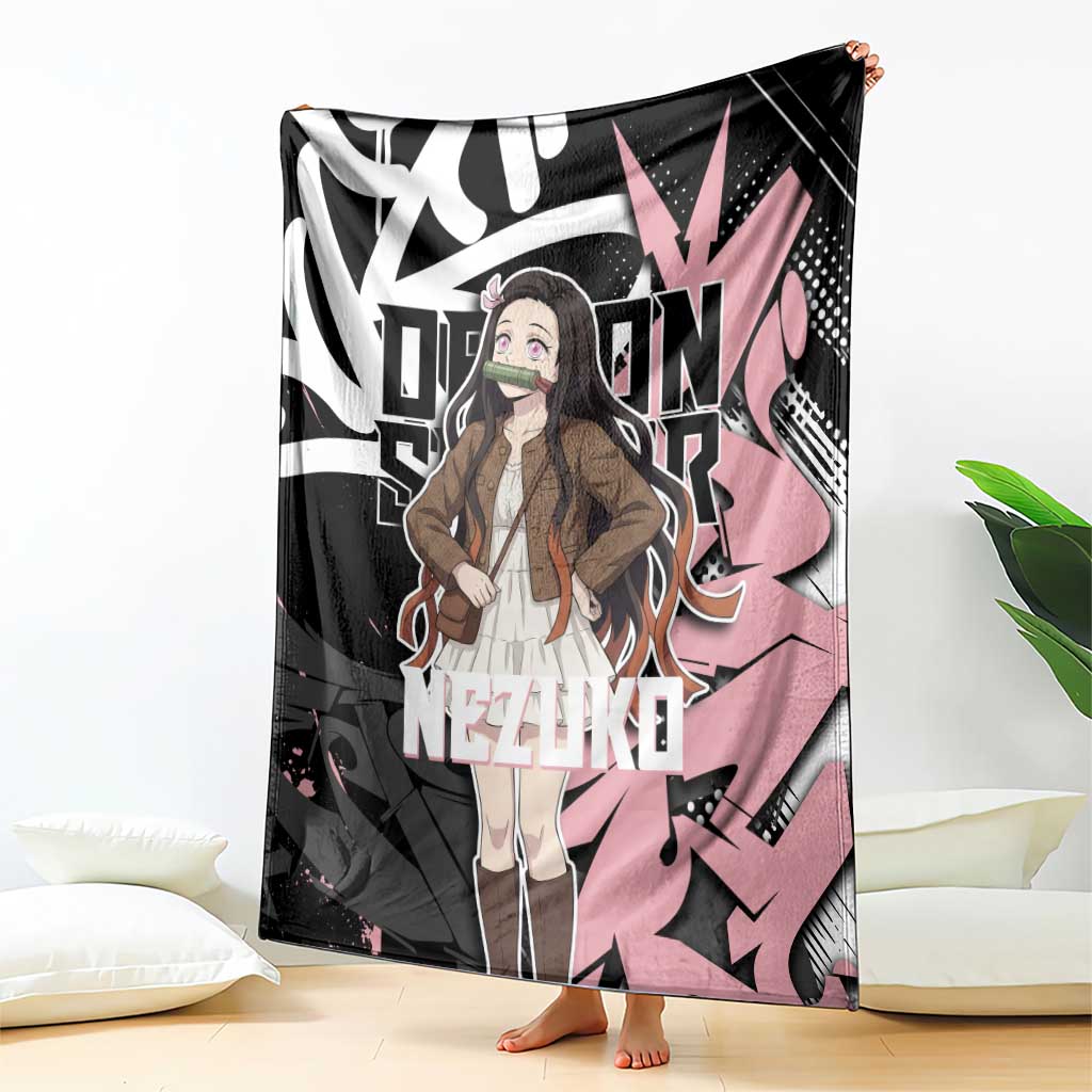 Kamado Nezuko Demon Slayer Blanket Pink & Black Graffiti Anime Graphic