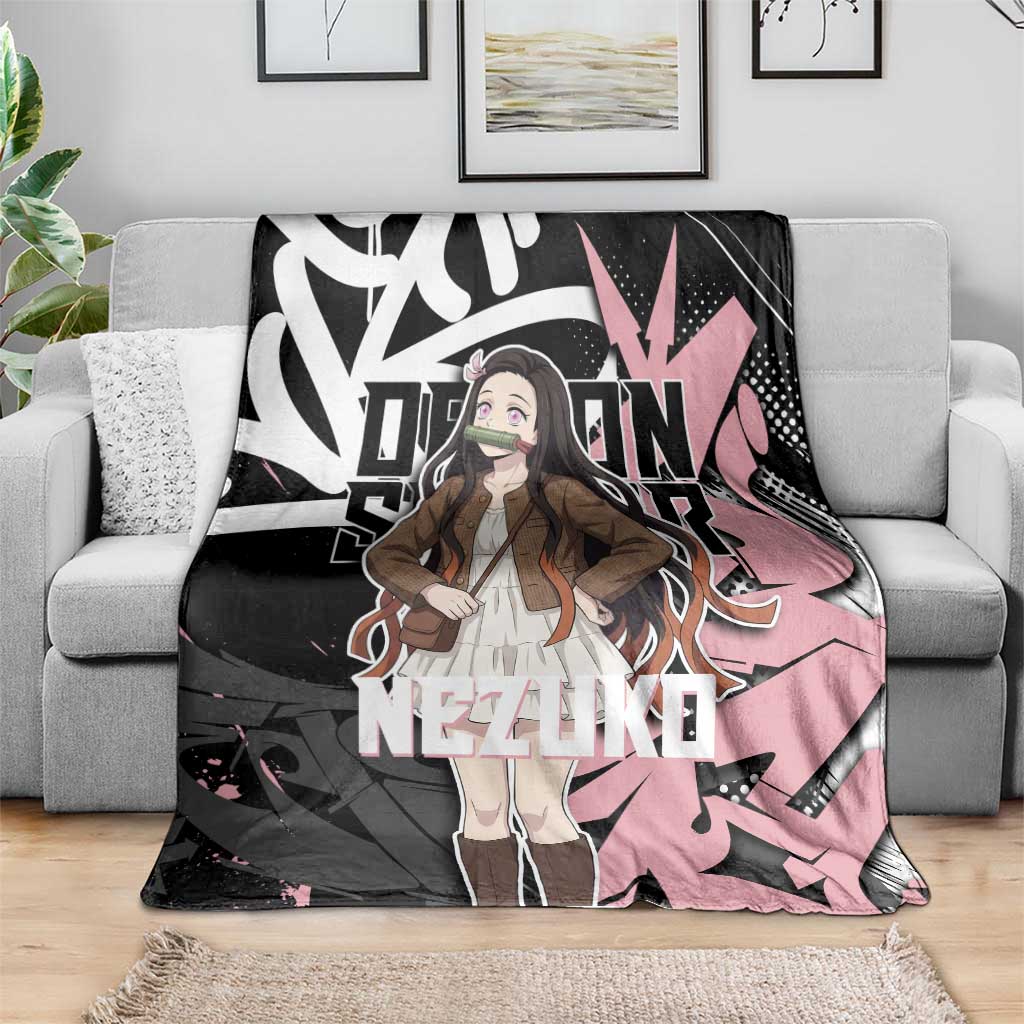 Kamado Nezuko Demon Slayer Blanket Pink & Black Graffiti Anime Graphic
