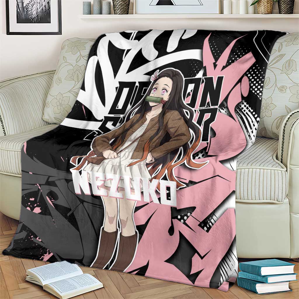 Kamado Nezuko Demon Slayer Blanket Pink & Black Graffiti Anime Graphic