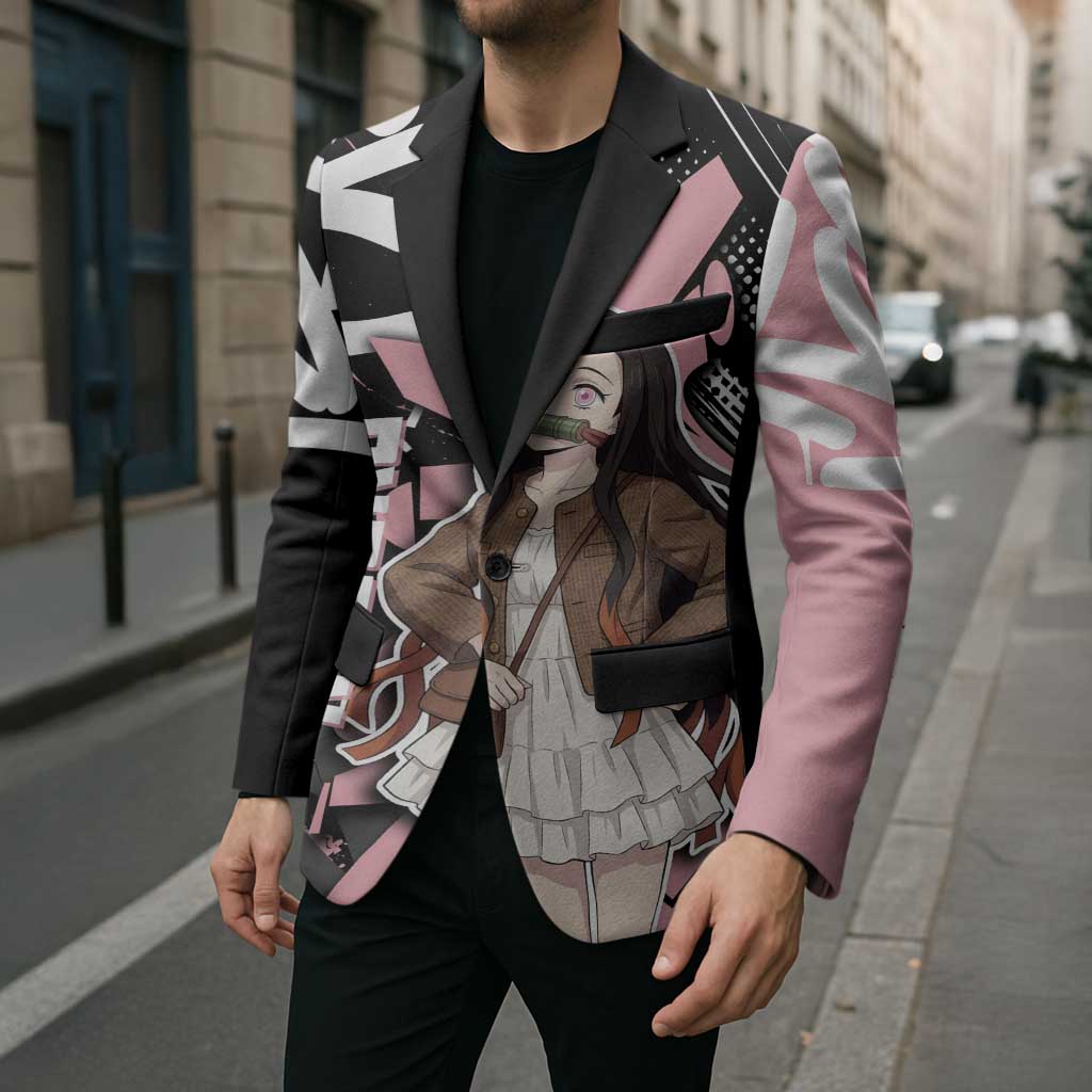 Kamado Nezuko Demon Slayer Blazer Pink & Black Graffiti Anime Graphic