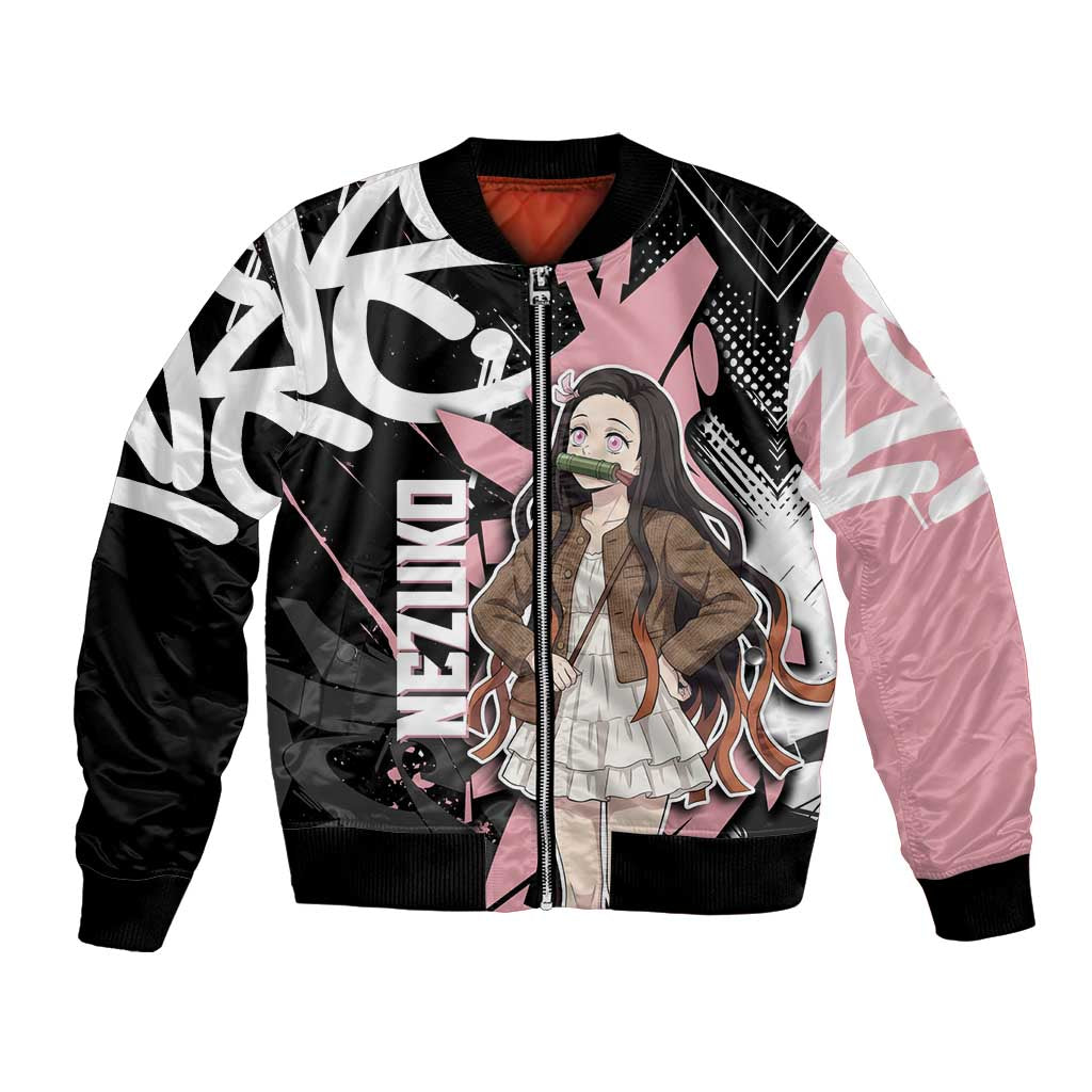 Kamado Nezuko Demon Slayer Bomber Jacket Pink & Black Graffiti Anime Graphic