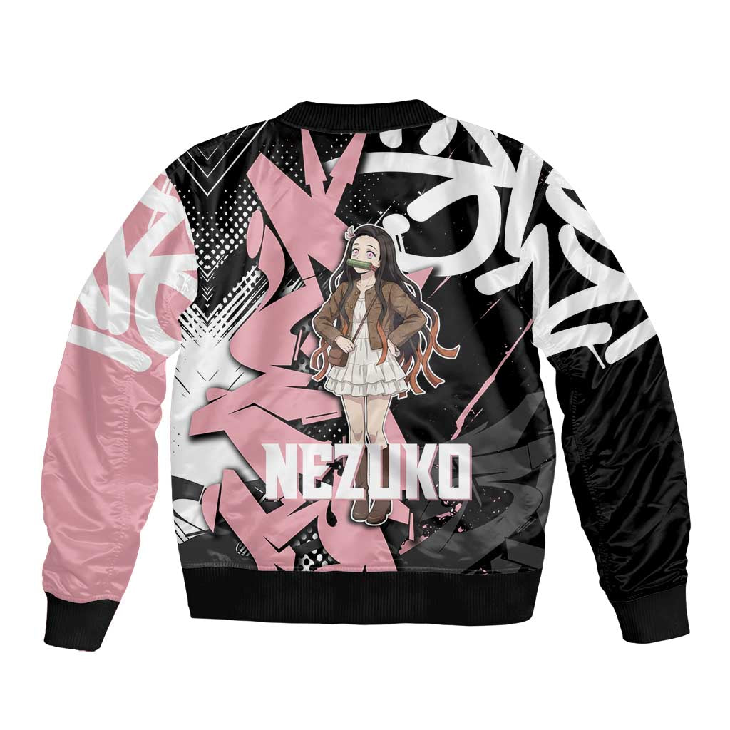 Kamado Nezuko Demon Slayer Bomber Jacket Pink & Black Graffiti Anime Graphic