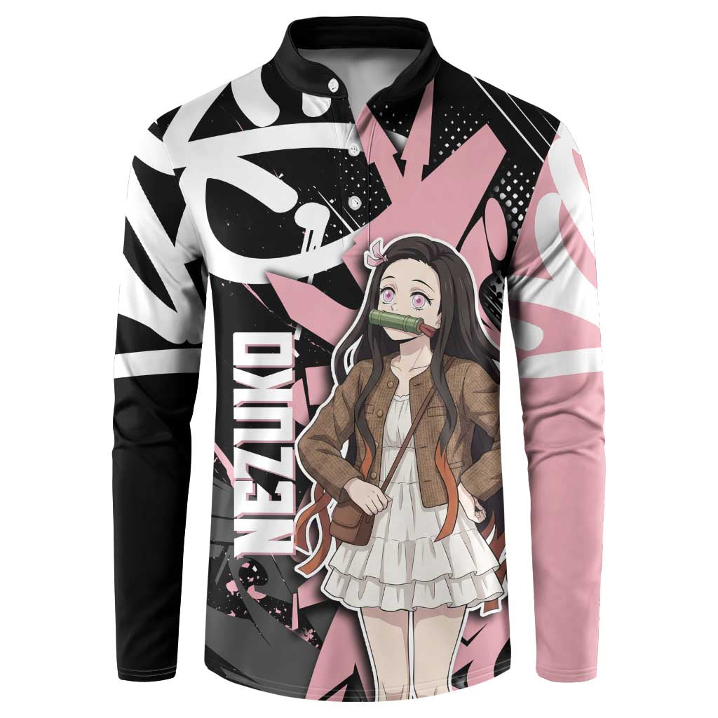 Kamado Nezuko Demon Slayer Button Sweatshirt Pink & Black Graffiti Anime Graphic