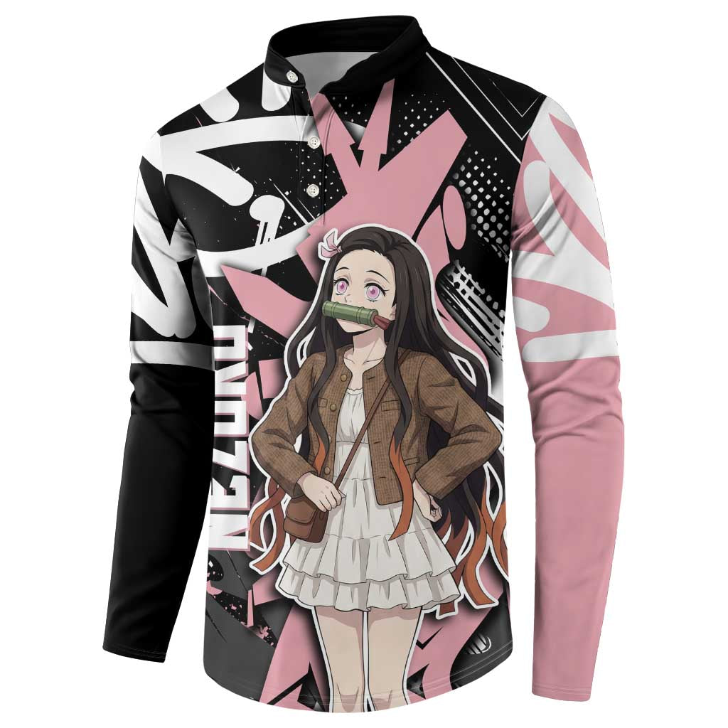 Kamado Nezuko Demon Slayer Button Sweatshirt Pink & Black Graffiti Anime Graphic