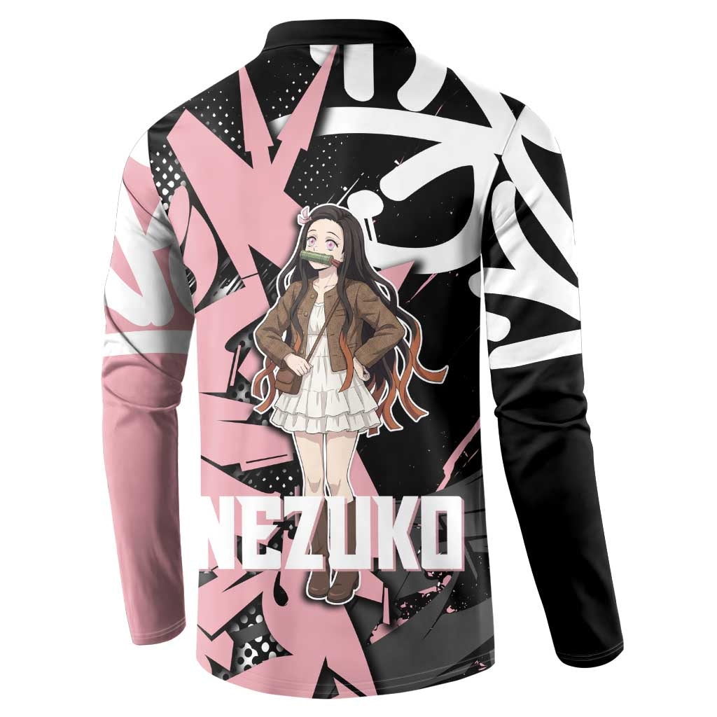 Kamado Nezuko Demon Slayer Button Sweatshirt Pink & Black Graffiti Anime Graphic