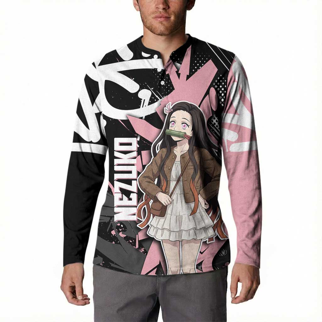 Kamado Nezuko Demon Slayer Button Sweatshirt Pink & Black Graffiti Anime Graphic