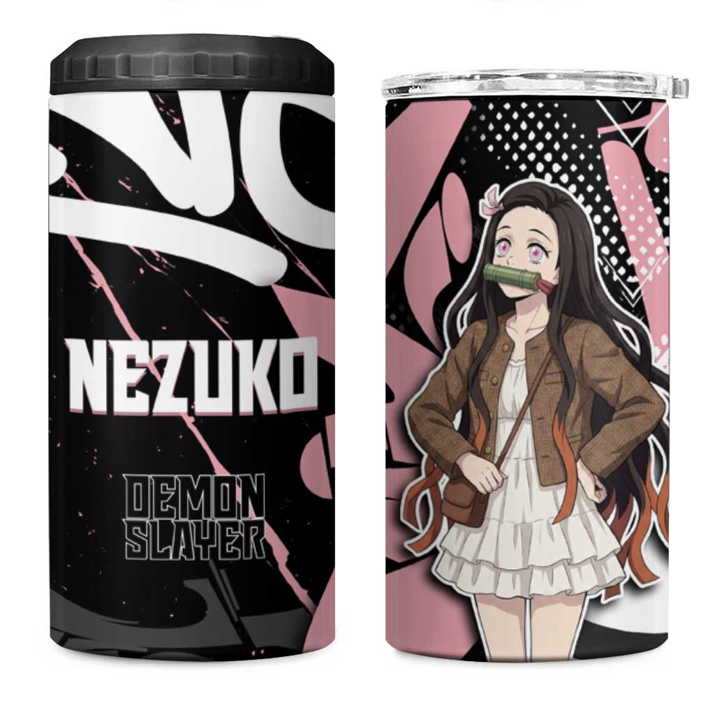 Kamado Nezuko Demon Slayer 4 in 1 Can Cooler Tumbler Pink & Black Graffiti Anime Graphic