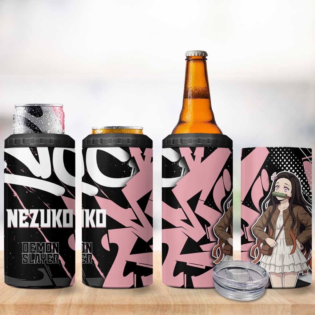 Kamado Nezuko Demon Slayer 4 in 1 Can Cooler Tumbler Pink & Black Graffiti Anime Graphic