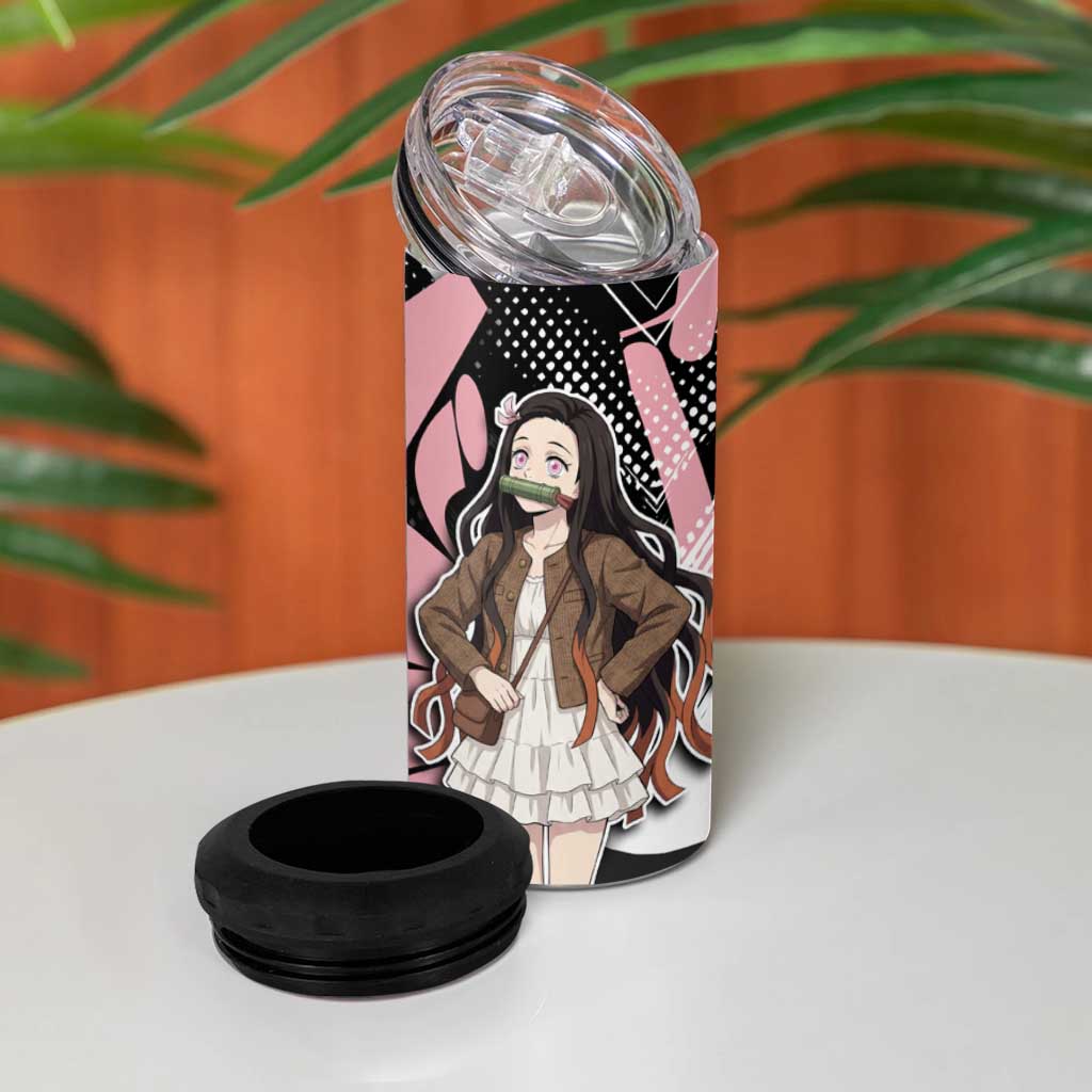 Kamado Nezuko Demon Slayer 4 in 1 Can Cooler Tumbler Pink & Black Graffiti Anime Graphic