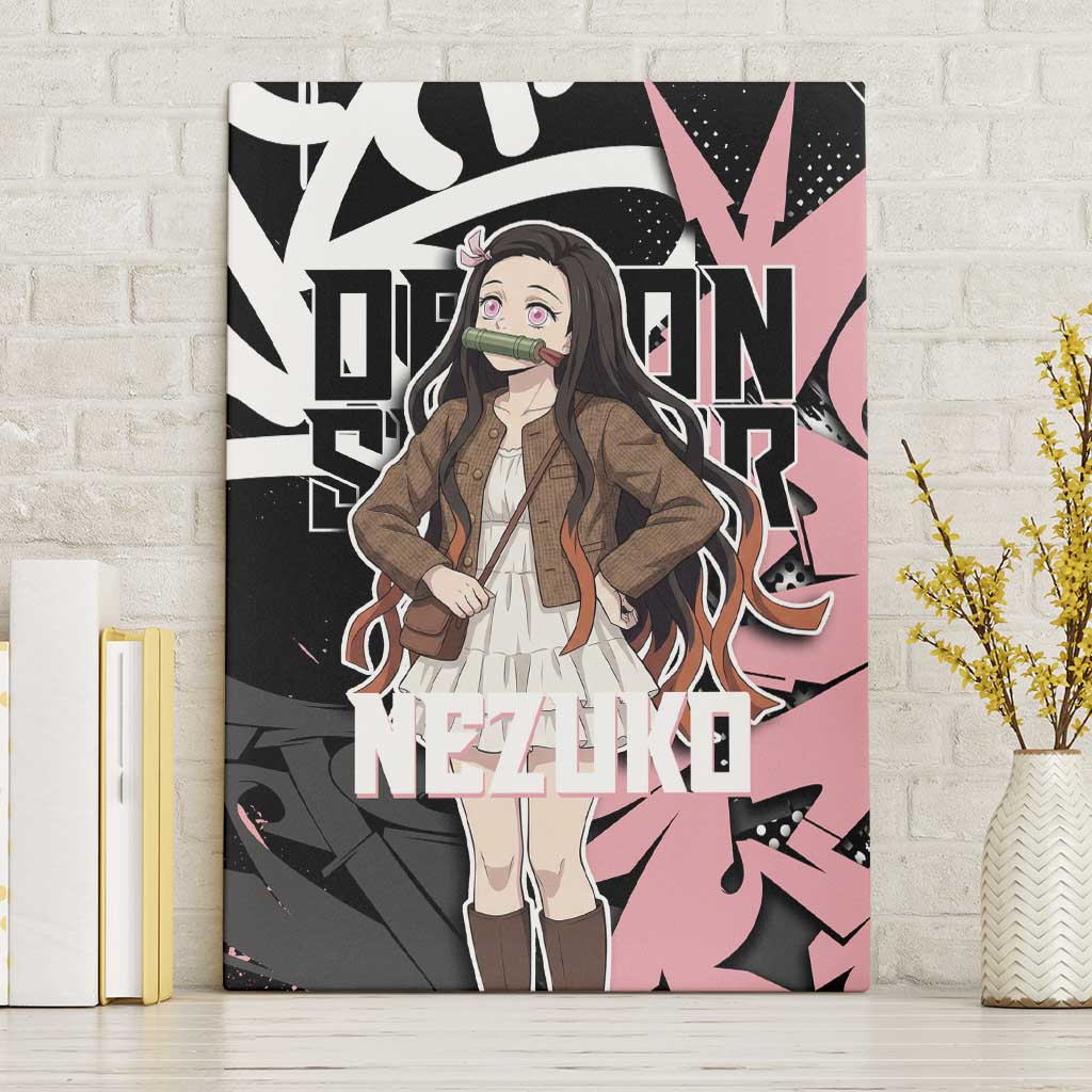 Kamado Nezuko Demon Slayer Canvas Wall Art Pink & Black Graffiti Anime Graphic