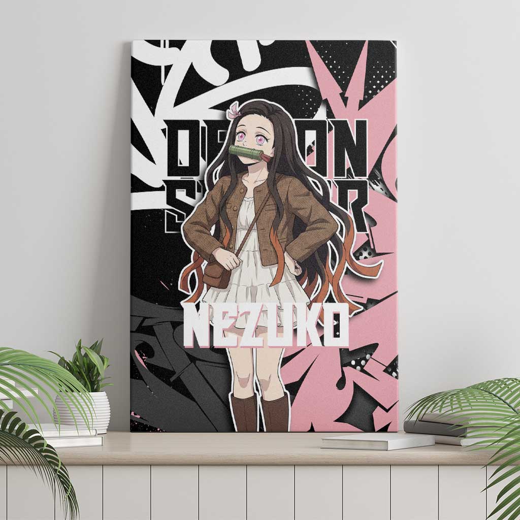 Kamado Nezuko Demon Slayer Canvas Wall Art Pink & Black Graffiti Anime Graphic