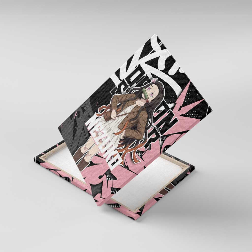 Kamado Nezuko Demon Slayer Canvas Wall Art Pink & Black Graffiti Anime Graphic