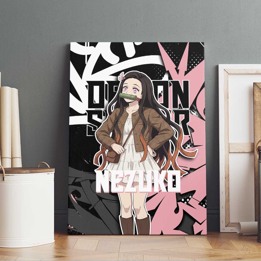 Kamado Nezuko Demon Slayer Canvas Wall Art Pink & Black Graffiti Anime Graphic