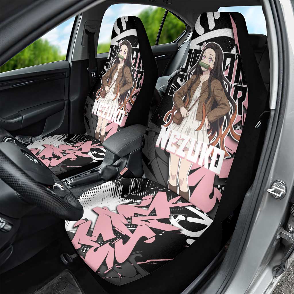 Kamado Nezuko Demon Slayer Car Seat Cover Pink & Black Graffiti Anime Graphic