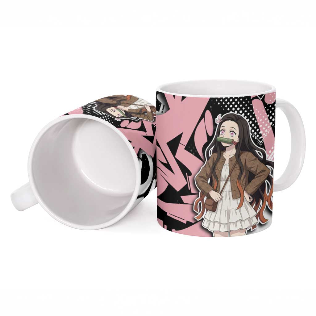 Kamado Nezuko Demon Slayer Ceramic Mug Pink & Black Graffiti Anime Graphic