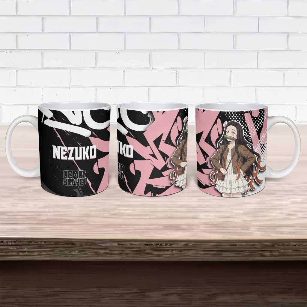 Kamado Nezuko Demon Slayer Ceramic Mug Pink & Black Graffiti Anime Graphic