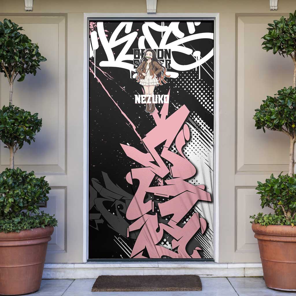 Kamado Nezuko Demon Slayer Door Cover Pink & Black Graffiti Anime Graphic