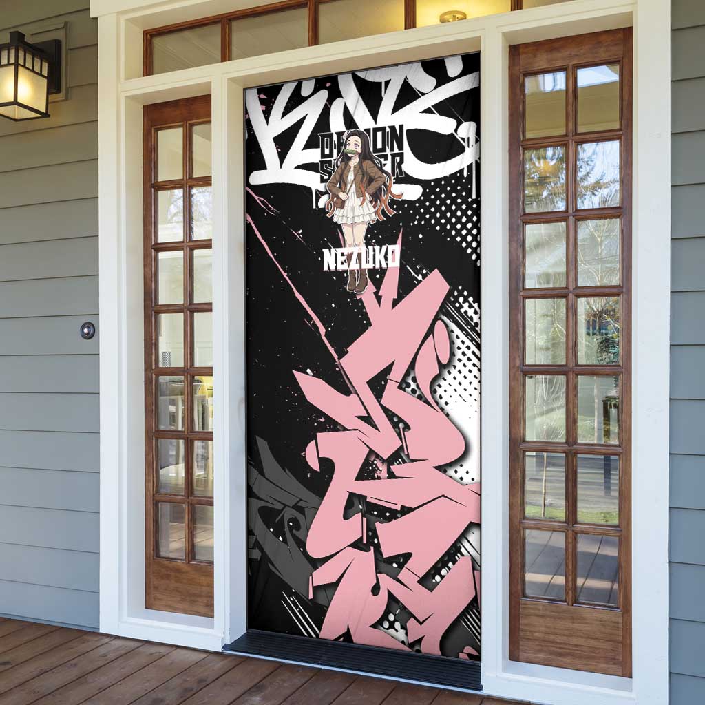 Kamado Nezuko Demon Slayer Door Cover Pink & Black Graffiti Anime Graphic