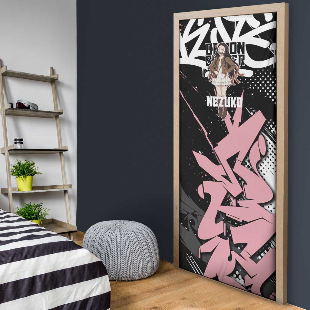Kamado Nezuko Demon Slayer Door Cover Pink & Black Graffiti Anime Graphic