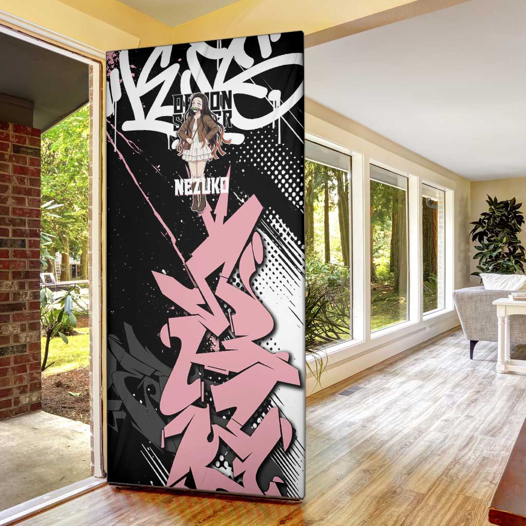 Kamado Nezuko Demon Slayer Door Cover Pink & Black Graffiti Anime Graphic