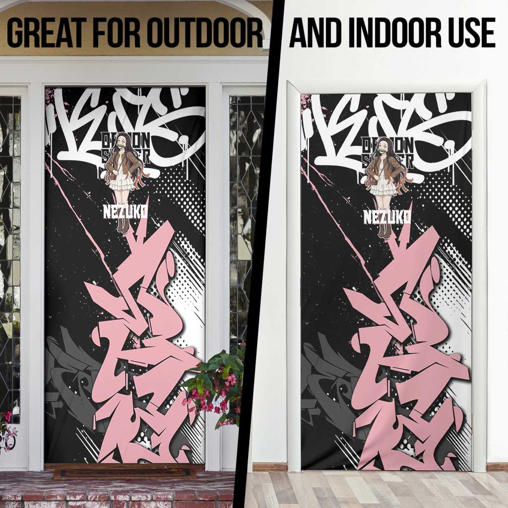 Kamado Nezuko Demon Slayer Door Cover Pink & Black Graffiti Anime Graphic
