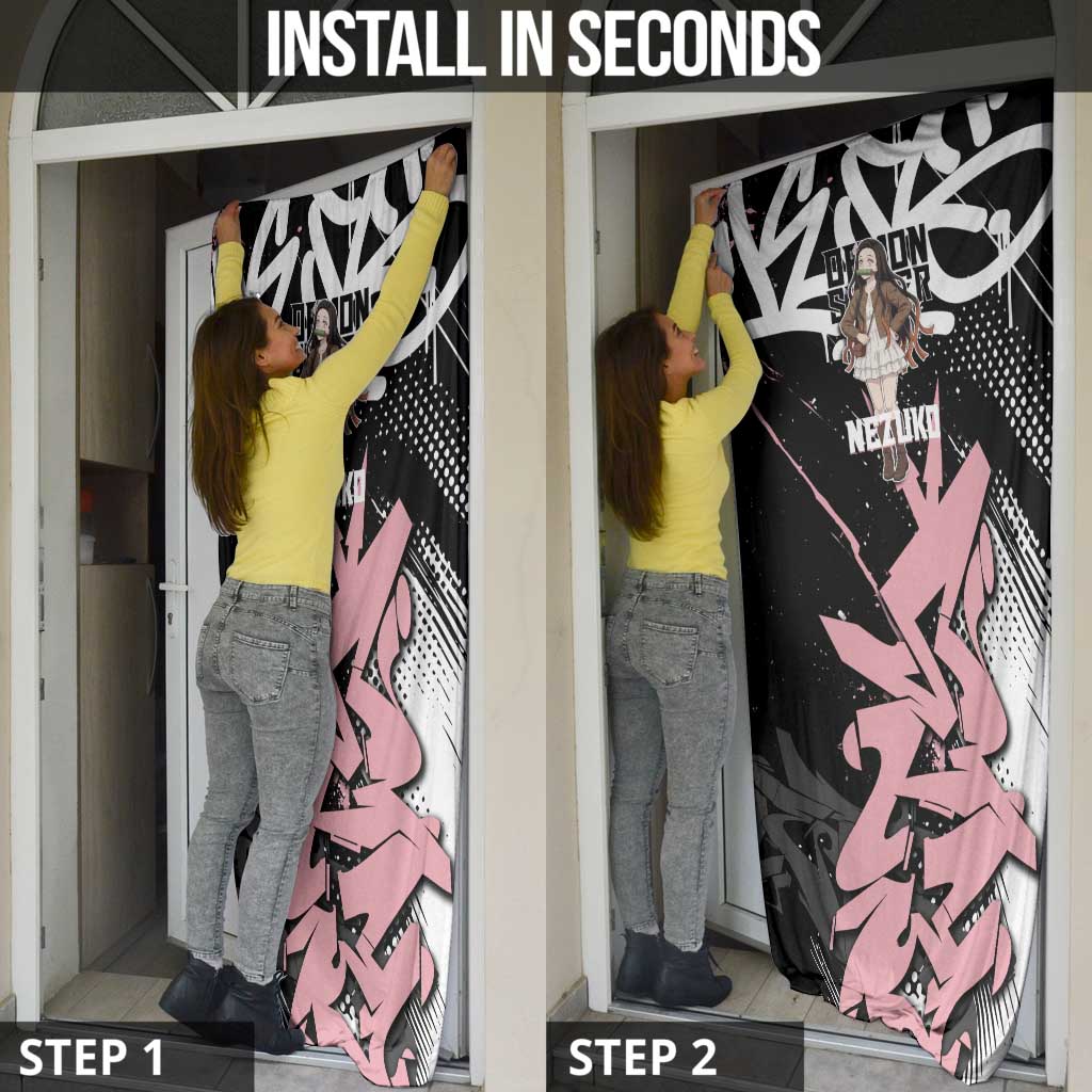 Kamado Nezuko Demon Slayer Door Cover Pink & Black Graffiti Anime Graphic