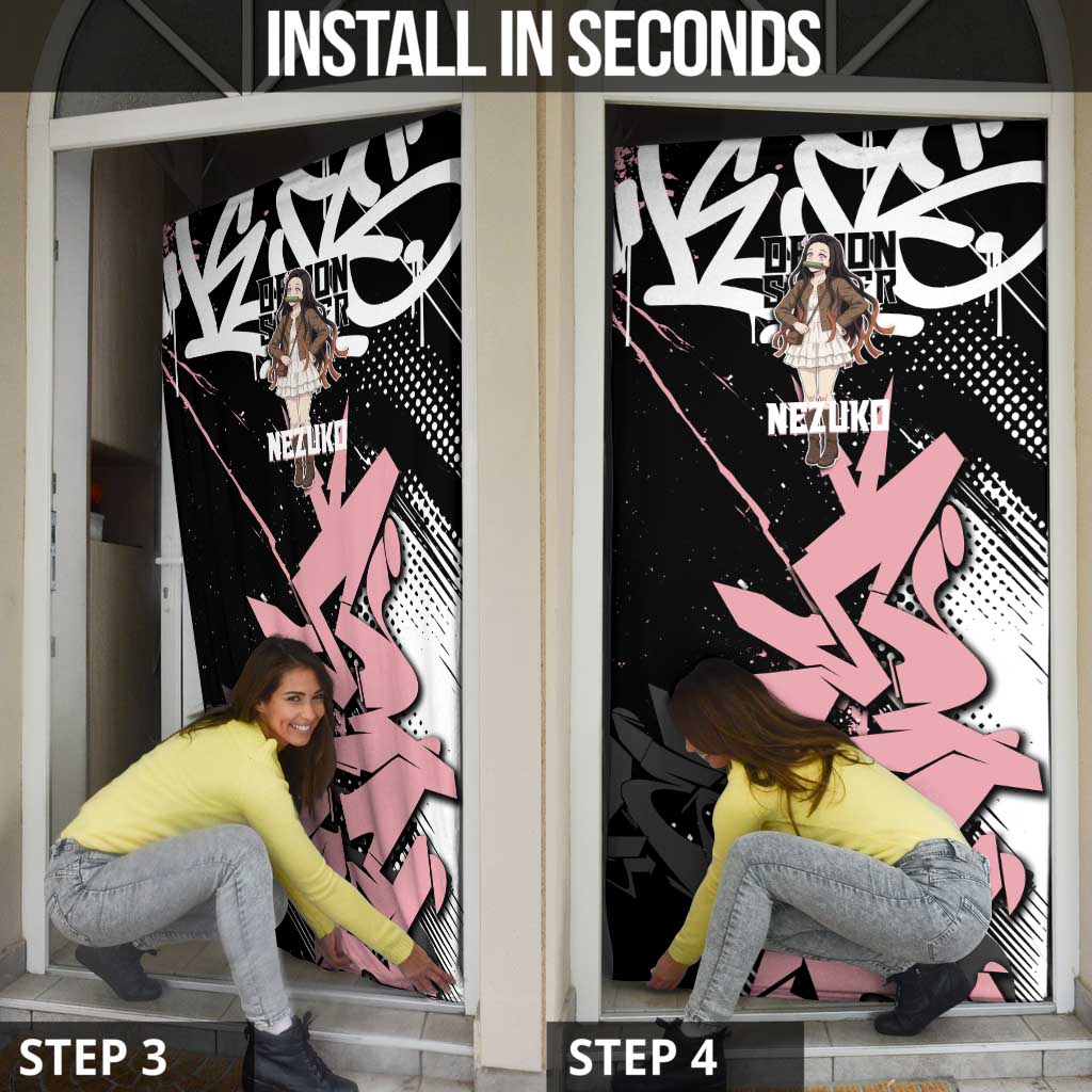 Kamado Nezuko Demon Slayer Door Cover Pink & Black Graffiti Anime Graphic