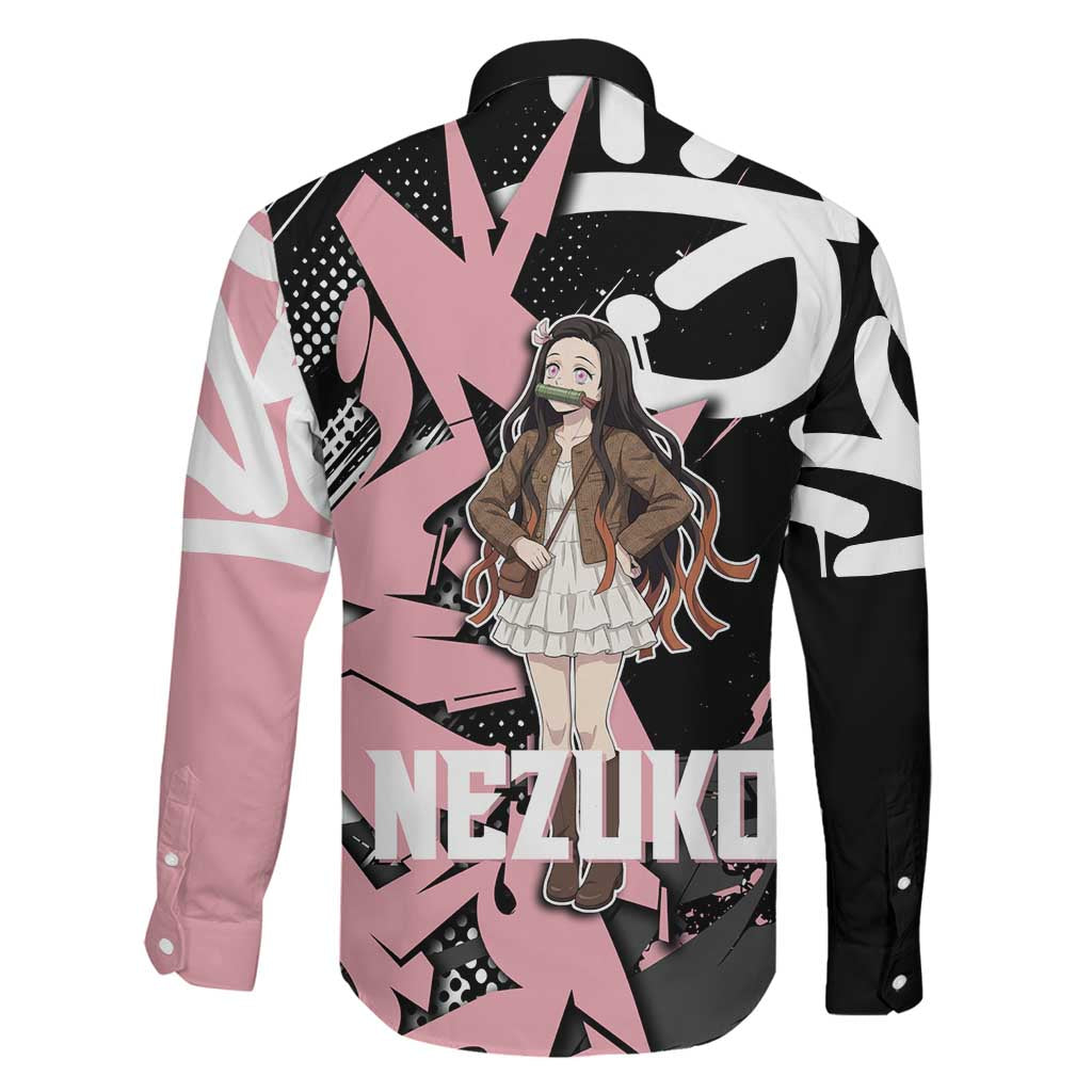 Kamado Nezuko Demon Slayer Family Matching Puletasi and Hawaiian Shirt Pink & Black Graffiti Anime Graphic