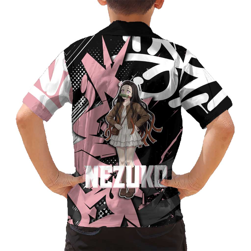 Kamado Nezuko Demon Slayer Family Matching Tank Maxi Dress and Hawaiian Shirt Pink & Black Graffiti Anime Graphic