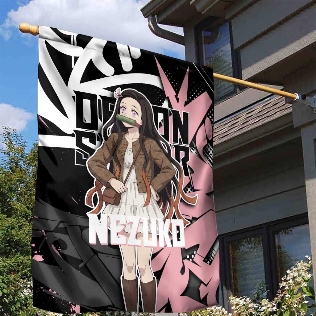 Kamado Nezuko Demon Slayer Garden Flag Pink & Black Graffiti Anime Graphic